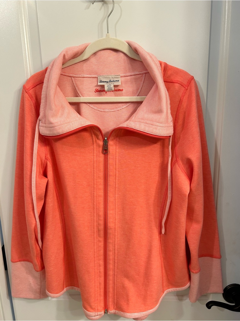 Tommy Bahama Coral Full Zip Embroidered Logo Top
